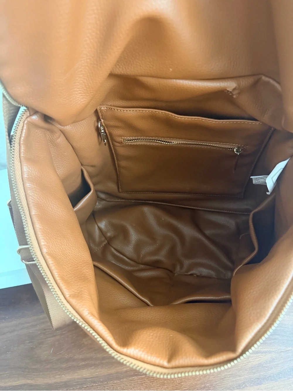 Fawn Design Cognac Leather Diaper Bag with Gold Hardware